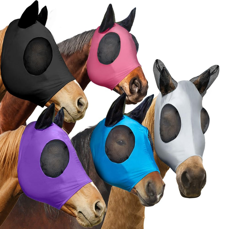 5 Pcs Horse Fly Mask with Ears Protection, Breathable Elastic Fabric Horse Full Face Coverage Mask with Eyes Protection and UV Sunlight Protection for Small Size Mini Horses (5 PCS) 5 PCS