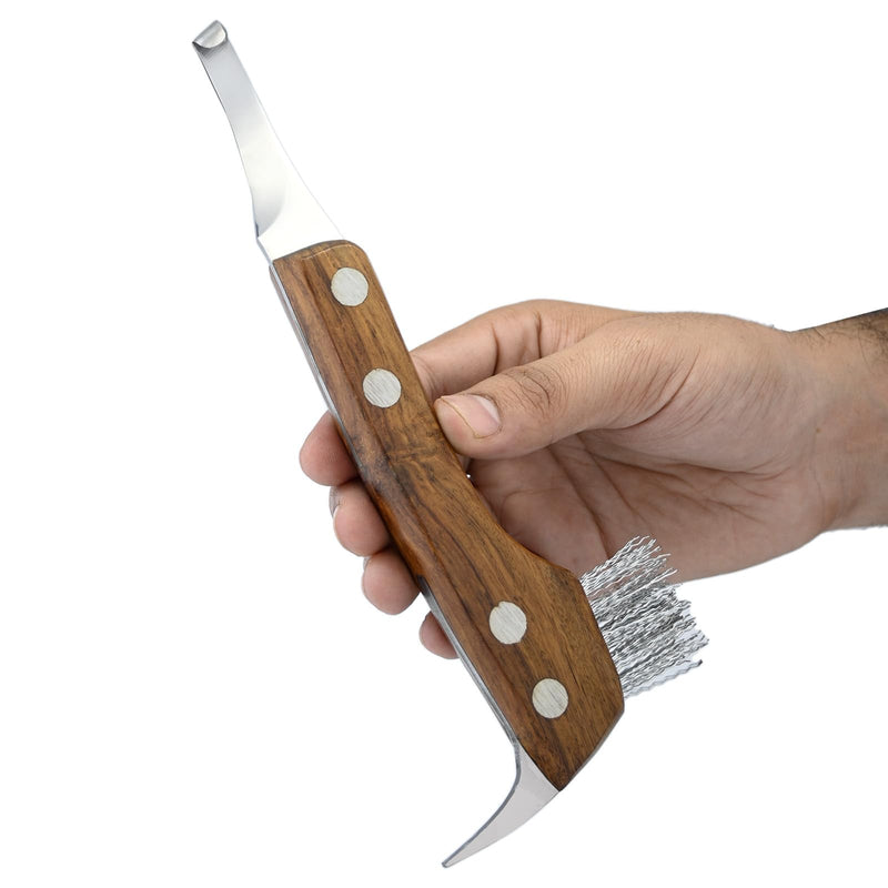 – 3-in-1 Hoof Knife, Hoof Brush & Pickup Tool (Wooden) Wooden