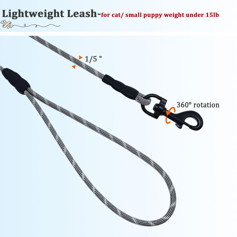 WYuZe 1/5" Small Dog Leash Rope, 6/10/15 FT Lightweight Sturdy Thin Cat Leash for Puppy Weight Under 15lb Outdoor Walking Training (1/5" x 15 FT, Black) 1/5" x 15 FT - PawsPlanet Australia