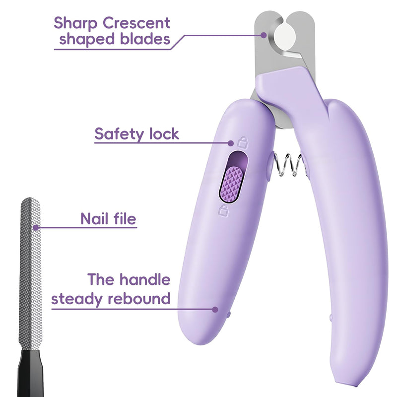 Dog Nail Clippers,Dog Nail Trimmers for Small Medium Dogs and Cats - Professional Grooming Tool with Safety Lock, Sharp Stainless Steel Blade Prevents Splitting, Includes Nail File (Purple-mini) Purple-mini - PawsPlanet Australia