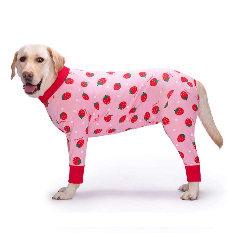 Dog Recovery Suit After Surgery Soft Long Sleeve Dog Neuter Shirt Cone Alternatives, Prevent Licking Dog Surgical Onesies for Large Medium Dog Shedding Suit (5X-Large, Strawberry) 5X-Large