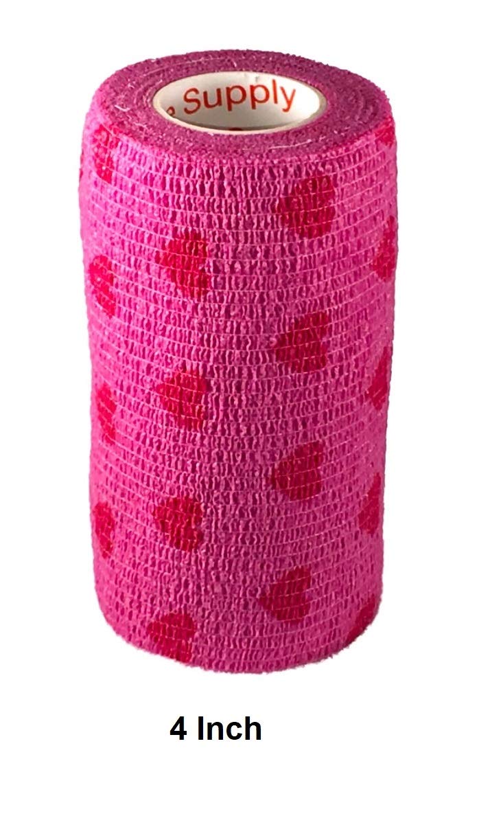 Vet Wrap Wrap Tape (Pink with Hearts) (2 Pack) (3 Inch x 15 feet) Self Adhesive Adherent Adhering Cohesive Flex Self Stick Bandage Grip Roll Dog Cat Pet Horse 2 Rolls