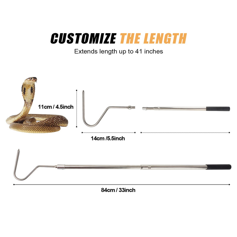 Snake Hook, Stainless Steel Extensible snake grabber tool, 33 inch Sturdy snake Catcher Handling Stick Trap Tool Tong for Herpetologists, Wildlife control personnel, Wranglers, Removal Experts - PawsPlanet Australia