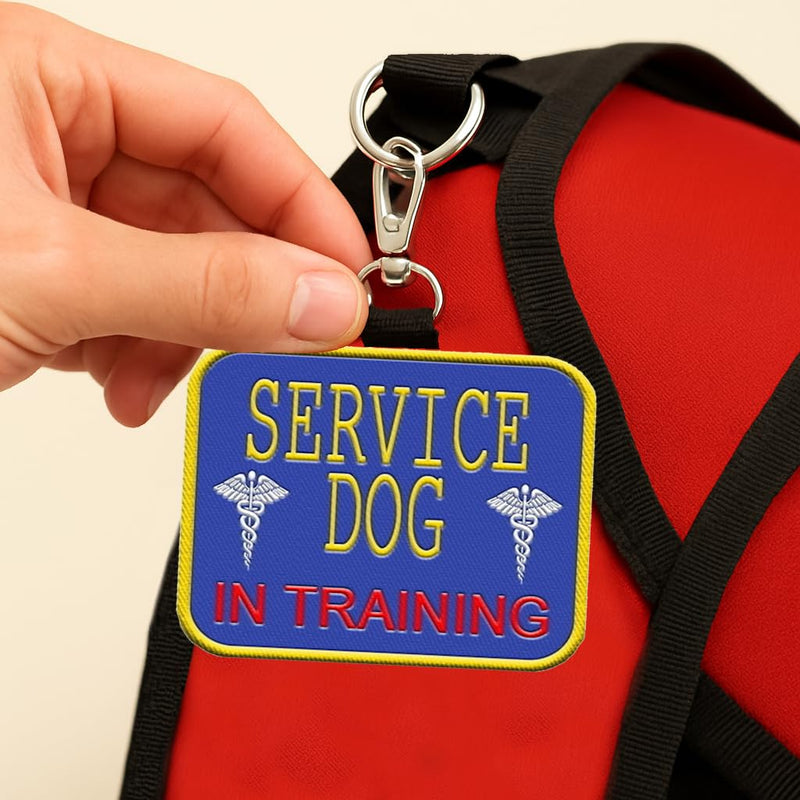 Service Dog in Training Clip-On ID Patch Tag - Includes 5 Federal Law Handout Cards - Clips to Vest, Harness, Collar, Leash, or Carrier - PawsPlanet Australia