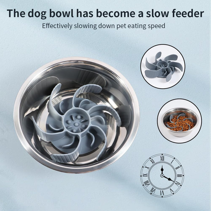 Dog Slow Feeder Dog Bowls Silicone Spiral Dog Food Bowls Feeder Insert to Slow Down Eating for Large Medium Small Breed Dogs Perfect with Stainless Steel Glass Ceramic Dog Bowls (Grey) grey