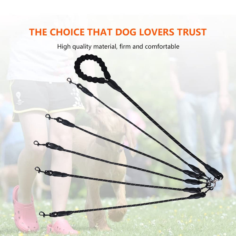 Five Dog Leash,Comfortable 5 Dog Leash with Reflective,360 Swivel No Tangle Five Dog Training Leash,for Multiple Large Medium Small Dogs (Black, Five Leashes) Black - PawsPlanet Australia