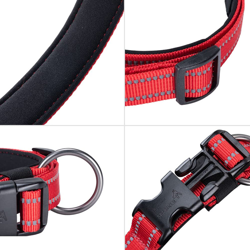 EXCELLENT ELITE SPANKER Reflective Dog Collar Classic Soft Padded Breathable Nylon Adjustable Pet Collar with Quick Release Buckle for Boy Girl Male Female Puppies Small Medium Large Dogs(Red-M) Red - PawsPlanet Australia