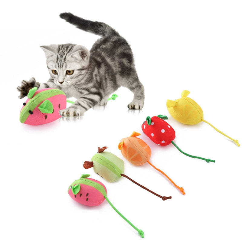 Catnip Cat Mice Toys Interactive Mouse Cat Toy for Indoor Adult Cats Kitten Kitty Baby Cat Chew Exercise Toy Fruit-Shaped Mice Cat Toy Set - 5PCS - PawsPlanet Australia