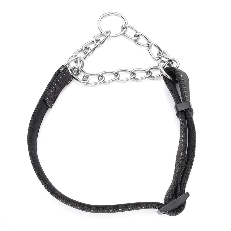 Martingale Dog Collars Adjustable Soft Nylon Reflective Collars with Stainless Steel Chain Walking Training Collars Heavy-Duty Puppy Chain Collars for Small,Medium,Large Dogs(Black,L) L-(dog's neck19-23inches) Black - PawsPlanet Australia
