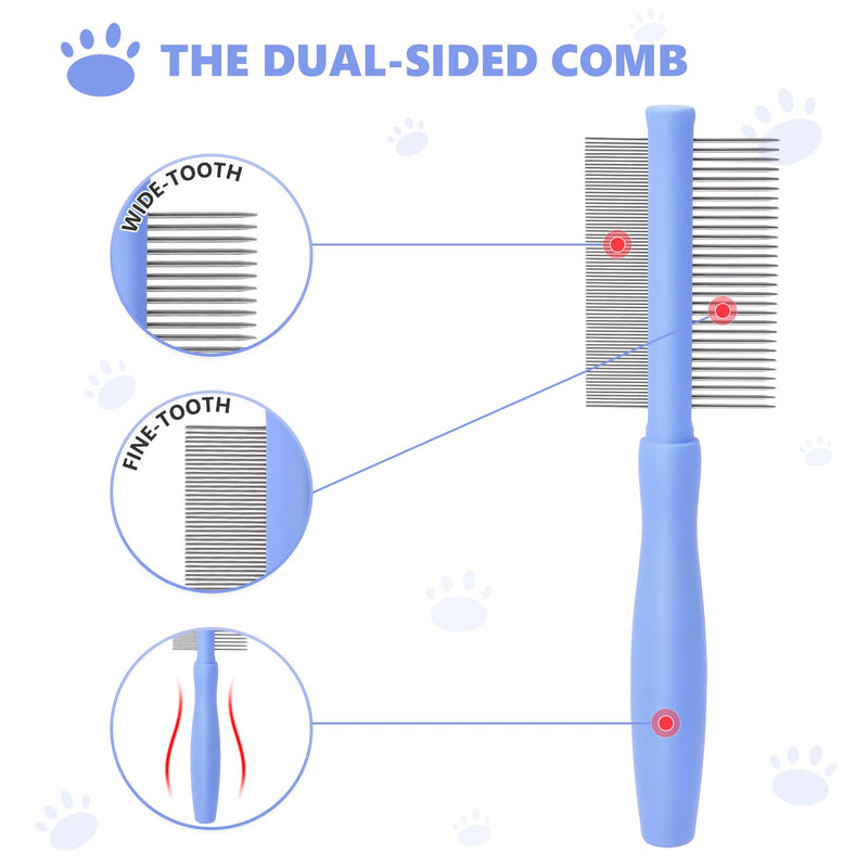 Dematting Comb for Dogs Poodle Doodle, Dematting Rake & Detangling Dual-Sided Comb Tool for Long Curly Haired Poodle Doodle Goldendoodles & Any Mix, Grooming Brush Kit for Removing Mats and Tangles Blue - PawsPlanet Australia