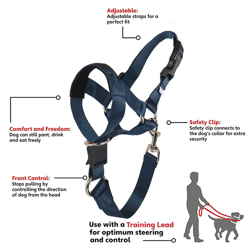 BARKLESS No-Pull Head Collar for Dogs Training & Walking Made Easy, Soft Dog Halter Harness with Expert Training Guide - Put an End to Pulling on The Leash (XL, Navy Blue) XL