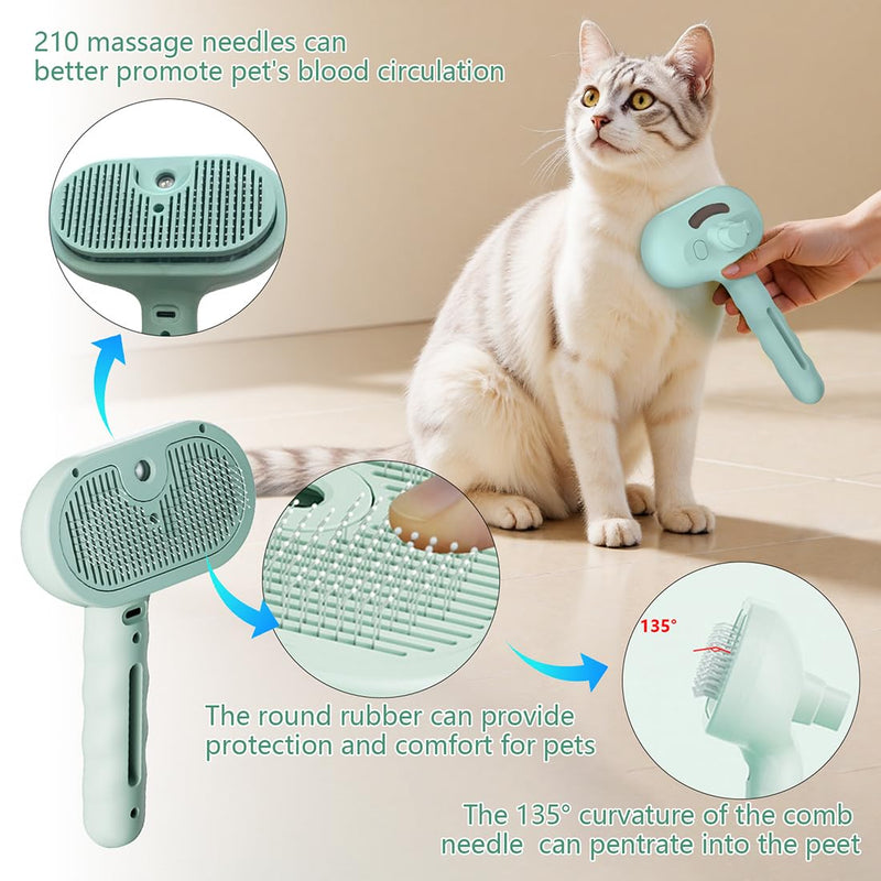 3 in 1 Pet Grooming Brush with Steam and Spray - Hair Removal Comb for Dogs and Cats with Water Tank and Mist Release Stainless Steel Teeth and Ergonomic Handle for Shedding and Grooming(White) White - PawsPlanet Australia
