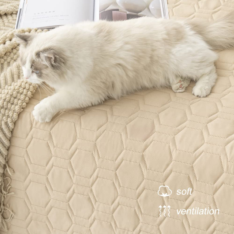 Waterproof and Non-Slip Dog Bed Cover and Pet Blanket Sofa Pet Bed Mat ，car Incontinence Mattress Protectors Furniture Couch Cover for Most Cats Dogs,Pets（52x82-Beige） Beige 52x82Inch (Pack of 1) - PawsPlanet Australia
