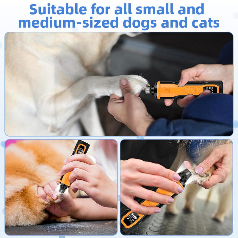 Dog Nail Grinders Upgraded Super Silent Cat Claw Nail Clippers 3-Speed Electric Pet Electric Nail File Nail Scissors Nail Trimmer File with 2 LED Lights for Small to Large Dogs(Black Orange) Pet Nail Filer-m9-black Orange