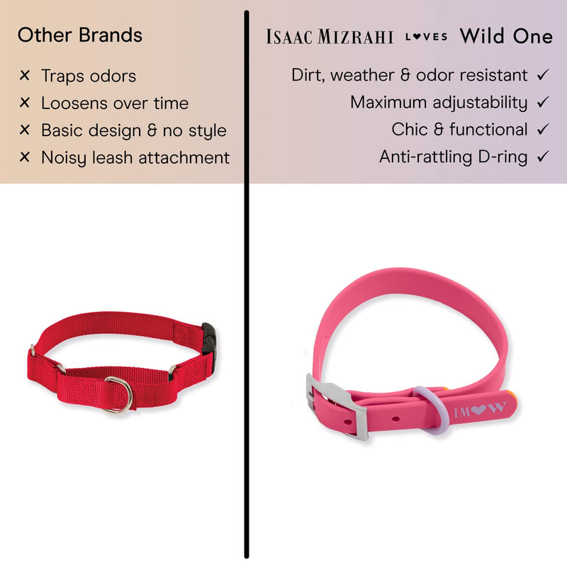 Wild One, Limited Edition, Designer Collection, Pink Dog Collar, Easy-Clean, All Weather Flex-Poly Strap with Metal, Durable, Dirt and Odor Resistant, Large - PawsPlanet Australia