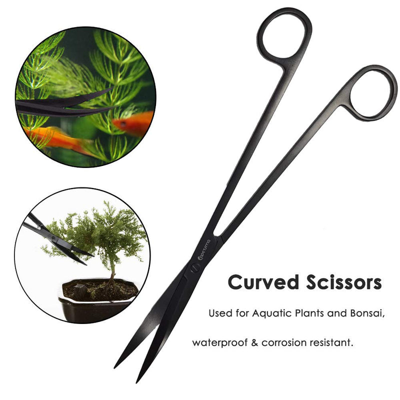 Aquarium Tweezers, Capetsma Stainless Steel Aquarium Plant Tools Long Aquascaping Tools Scissors Spatula Aquatic Plants Tool Set for Freshwater and Saltwater Black