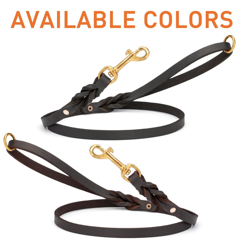 Viper Leather Dog Leash 4ft, Dog Training Leash with Brass Hardware, Leather Leash for Dogs Large Medium Small Breeds (W 1/2" - L 4 FT Black Brass) - PawsPlanet Australia