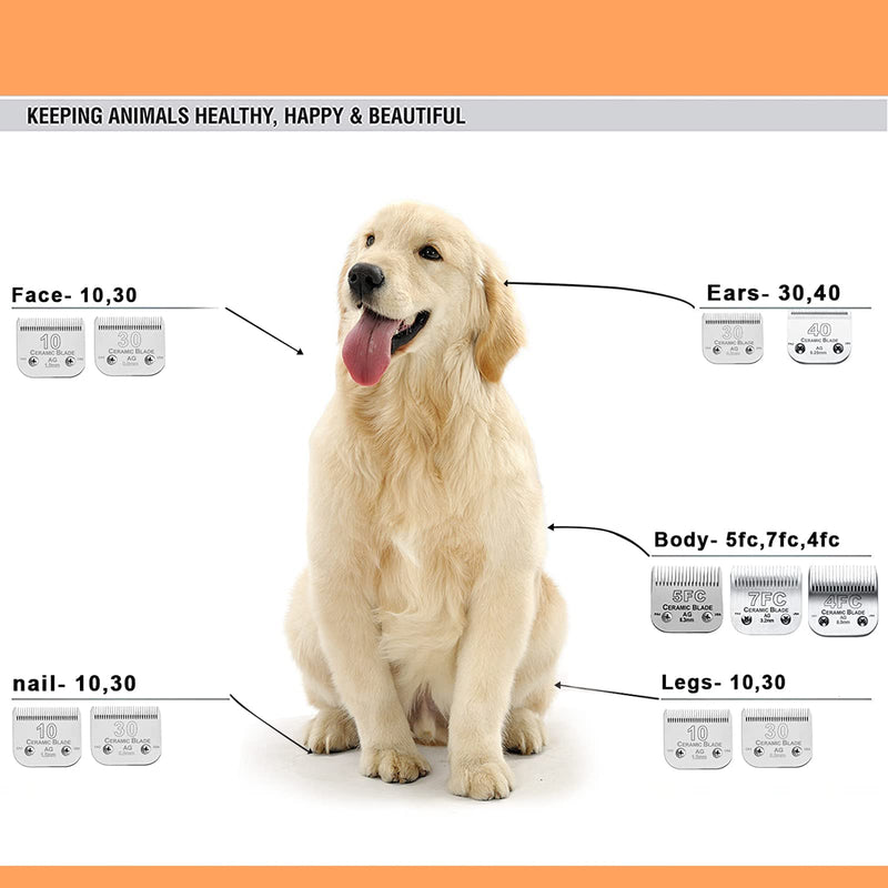 7FC Blades Dog Grooming Clipper Compatible with Andis Pet/Oster A5/Wahl KM Series, Ceramic & Stainless Steel Blade 1pc 7fc:1/8''(3.2mm) - PawsPlanet Australia