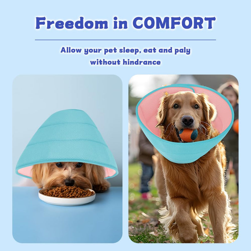 Soft Dog Cone Collar After Surgery Alternative for Dogs to Stop Licking, Comfy Collars for Large/Medium/Small Pet, Adjustable Elizabethan Neuter Recovery E Cones of Shame Neck & Head Ecollars Light Blue/Pink L (Fit 20-49 lb Dog) - PawsPlanet Australia