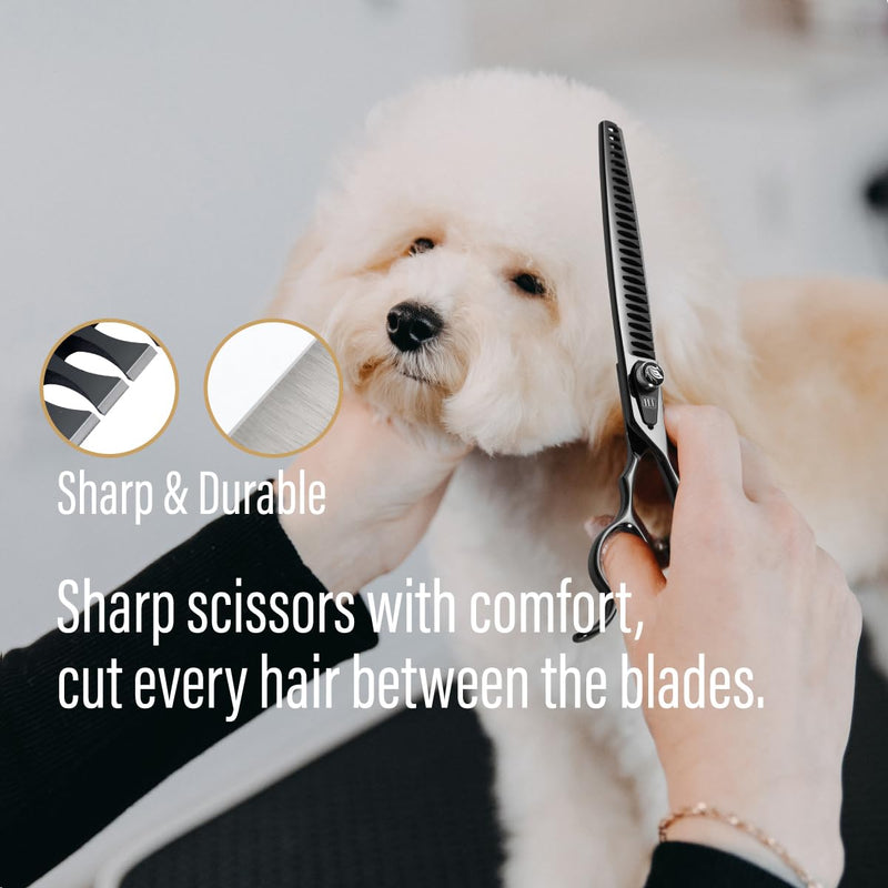 Dog Grooming Scissors: 7.5 inch Bright Black Pet Chunker Shears Made Of Japanese 440C Advanced Stainless Steel Professional Grooming Scissors for Dogs Cats and Other Pets 7.5" - PawsPlanet Australia