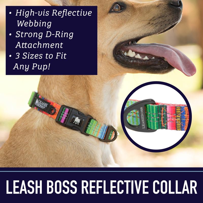 Leash Boss Patterned Reflective Dog Collar, Pattern Collection, Colorful Dog Collar with Triple Reflection Threads for Small, Medium and Large Dogs (Medium 13.5"-19.5" Neck x 1" Wide, Wave Pattern) Medium (13.5-19.5" Neck x 1" Wide) blue - PawsPlanet Australia