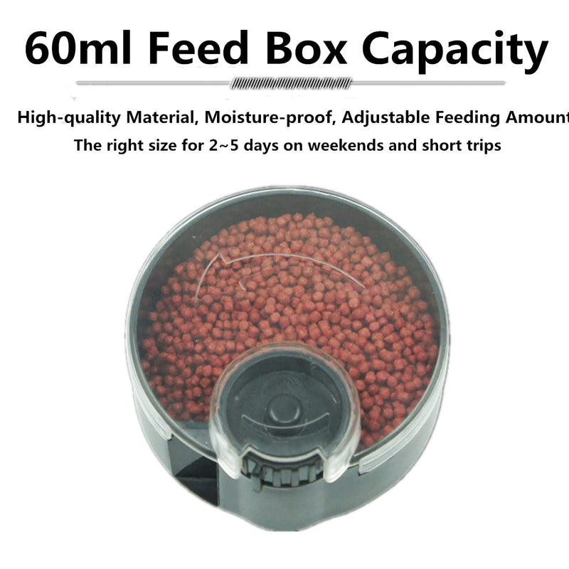 Automatic Fish Feeder for Aquarium, Small Auto Fish Feeder Dispenser for Mini Tank and Pond, Suitable for Flakes and Pellets, Battery Operated, Battery NOT Included - Black - PawsPlanet Australia