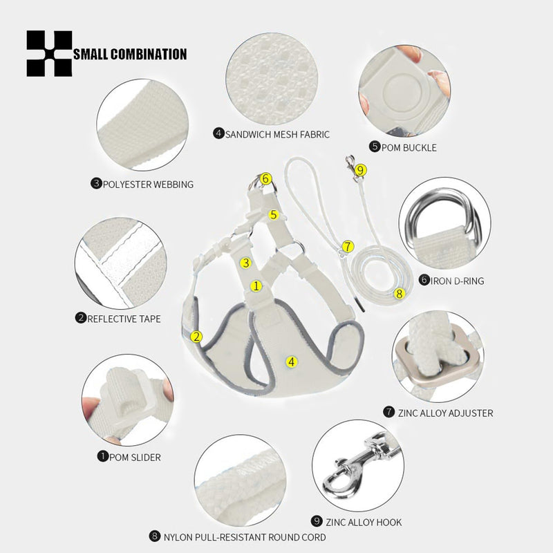 Adjustable Dog Harness with Leash Set, Reflective Padded,Matching Lead Rope (Cream-Coloured, XXXS) Beige - PawsPlanet Australia