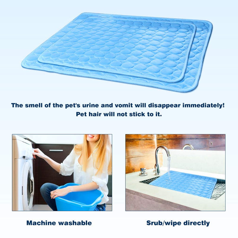 Washable Dog Ice Silk Self Cooling Mat for Indoor & Outdoor Dog Mat with Cooling Pad & Blanket Blue 59x39 in - PawsPlanet Australia
