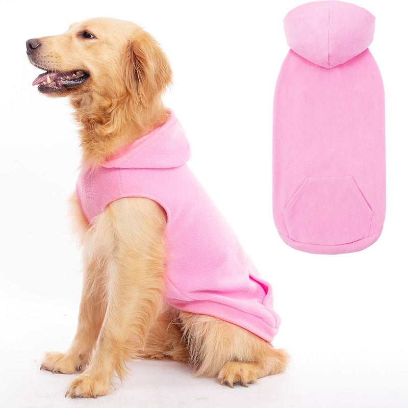 EXPAWLORER Dog Hoodie with Pocket, Polar Fleece Dog Sweatshirt Fall Cold Winter Sleeveless Sweater with Hood, Warm Cozy Pet Clothes for Small to Large Dogs Boys and Girls (Pink, XL) X-Large Pink