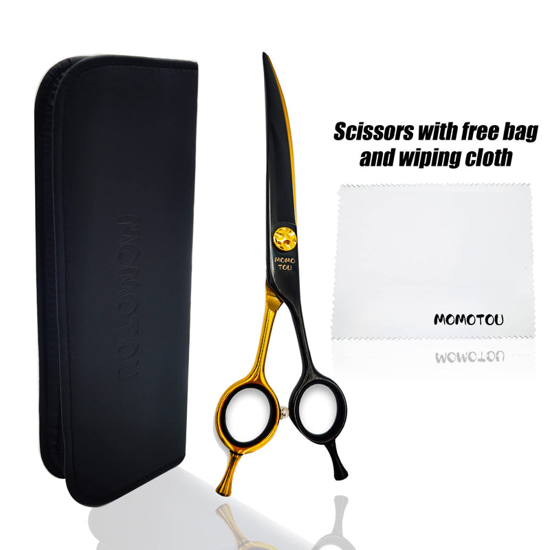 Black & Gold Professional Curved Dog Grooming Scissors with Decorative Screw Sharp and Durable Japanese 440C Stainless Steel Pet Cat Trimming Shears with Safe Round Tip 7'' Dog Shears Curved Scissors 7'' - PawsPlanet Australia