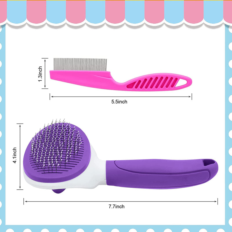 Cat Brushes for Indoor Cats, Dog Brush for Shedding with Metal Cat Comb, Self Cleaning Pet Hair Brush with Release Button for Grooming Kitten(Purple) Purple - PawsPlanet Australia