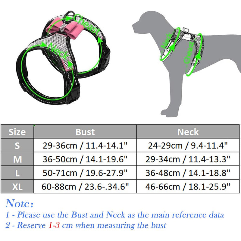FUNAT Reflective Dog Harness with Rhinestone, Cute Bling Ties Pet Harness, Reflective Chest Strap with Shiny Bow L Pink