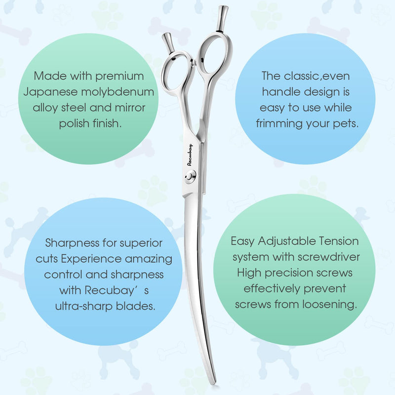 Dog Cat Scissors for Grooming, Pet Shears for Thick Coats and Matted Hair, Thinner Curved Straight Chunker Stainless Steel Shears (8.0" Curved Silver) 8" Curved - PawsPlanet Australia