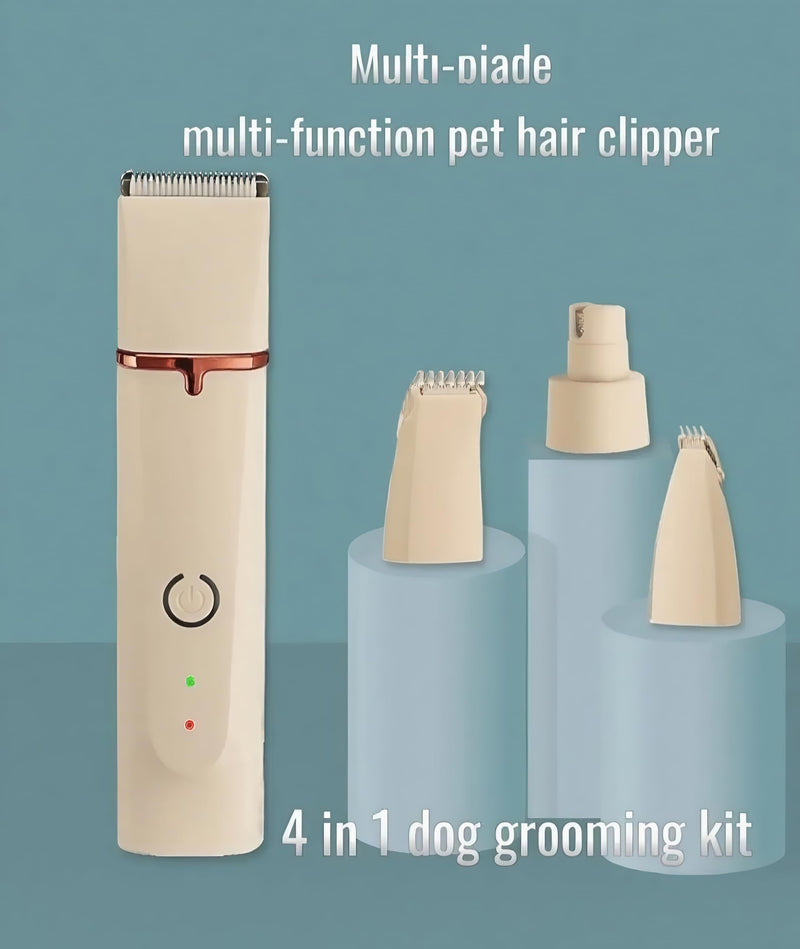 4 in 1 Pet Dog Cat Grooming Kit Dog Cat Nail Ear Paw Clipper Trimmer Pet Hair Grooming Clipper-Low Noise Rechargeable - Cordless Quiet Nail Grinder Trimming Hair Around Eyes and Ears (Beige) Beige - PawsPlanet Australia