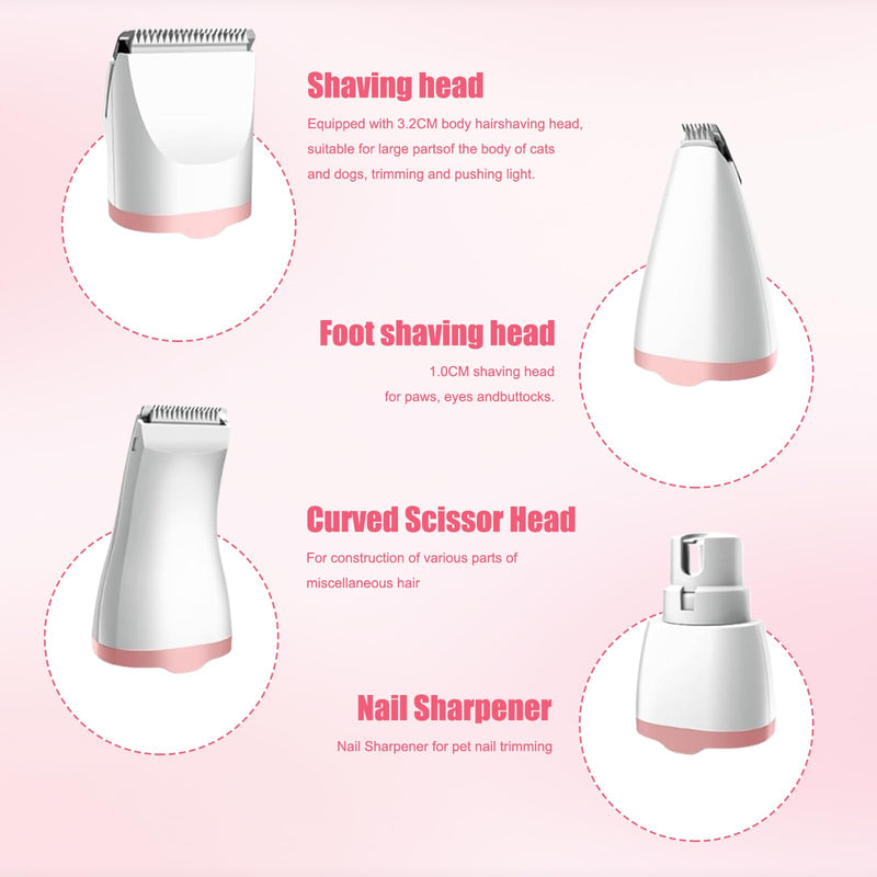 Dog Clippers, 4 in 1 Dog Grooming Kit, Cordless Pet Trimmer for Dogs & Cats, Rechargeable Low Noise USB Pet Shaver Grooming Set for Paws, Eyes, Ears, Face Matted Hair