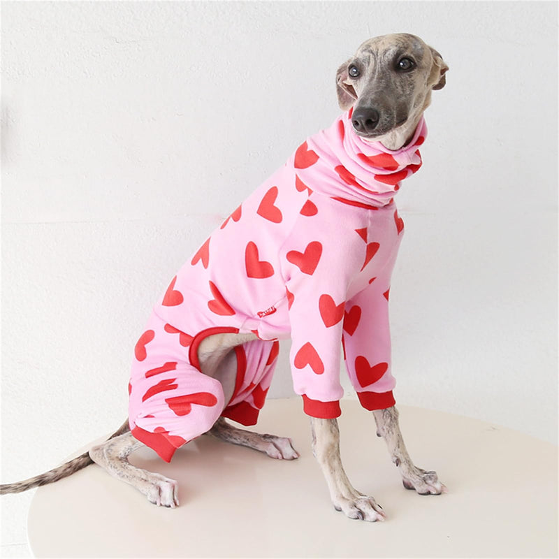 Elastic Greyhound Pajamas,Whippet Cozy Warm Four-Legged Jumpsuit for Autumn Winter Spring,Thin Dog Christmas Halloween Valentine Onesie Coat for Indoor Outdoor_S(Red Heart) S:Back Length:35cm/13.7in Red Heart