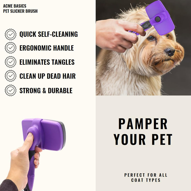 Pet Slicker Grooming Brush by Acme Basics, Deshedder/Cleaning Brush, Comb for Shedding Short/Long Haired Dogs & Cats - Perfect Pet Hair Cleaner & Remover (Large) - PawsPlanet Australia