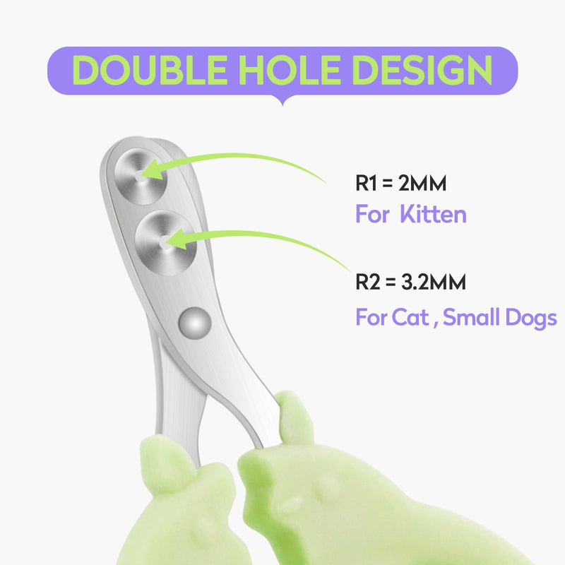 Cat Nail Clippers with Nail File, Kitten Claw Nail Clippers for Trimming, Stainless Steel Pet Bearded Nail Clippers Tool for Dragon, Guinea Pig, Rabbits, Birds, Ferret Small Breed Animals(Green/Pink) Pink 1+Green 2 - PawsPlanet Australia