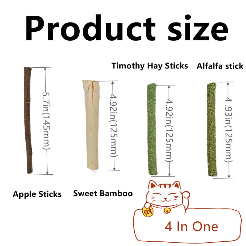 Bunny Chew Stick Rabbit Toy Treat 140g 4 in 1 Molar Stuff Organic Natural Snack Apple Branch Sweet Bamboo Timothy Hay Alfalfa Food Clean Teeth Hamster Chinchilla Parrot Gerbil Squirrel 140g (4 in 1)