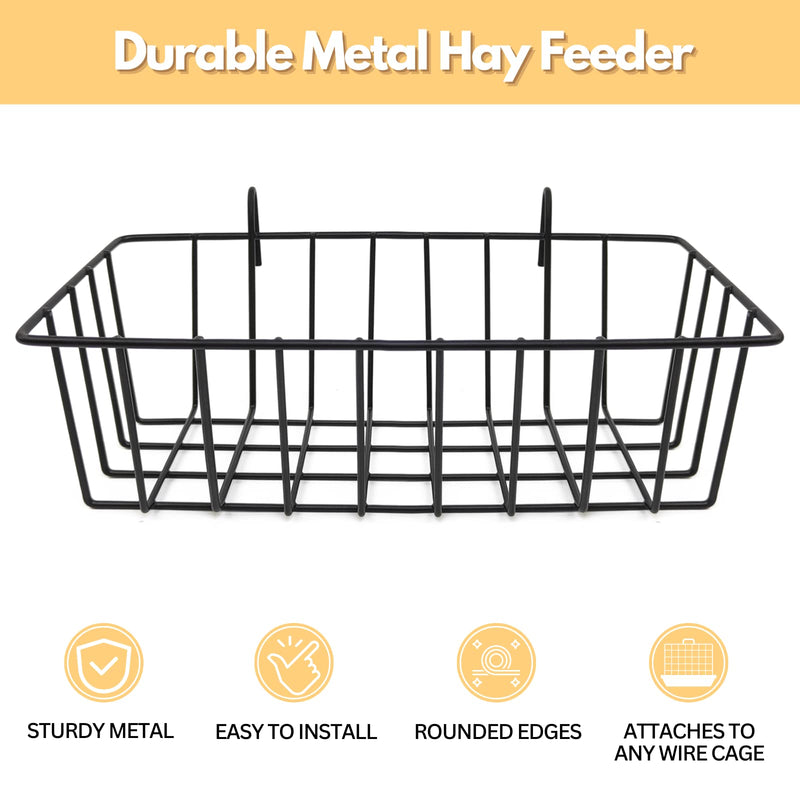 Rabbit Hay Feeder - 2Pcs Metal Rack Hay Holder for Guinea Pig Small Animals Grass Rack for Bunny Chinchilla Cage Reduce Mess 9x4x3 Inch 1 Black & 1 White