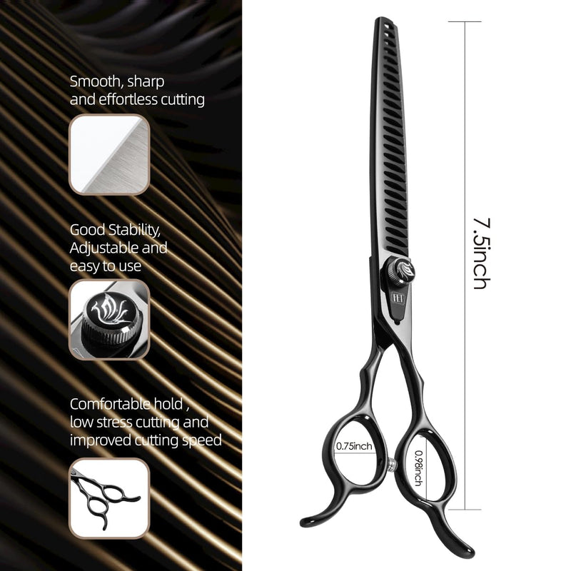 Dog Grooming Scissors: 7.5 inch Bright Black Pet Chunker Shears Made Of Japanese 440C Advanced Stainless Steel Professional Grooming Scissors for Dogs Cats and Other Pets 7.5" - PawsPlanet Australia