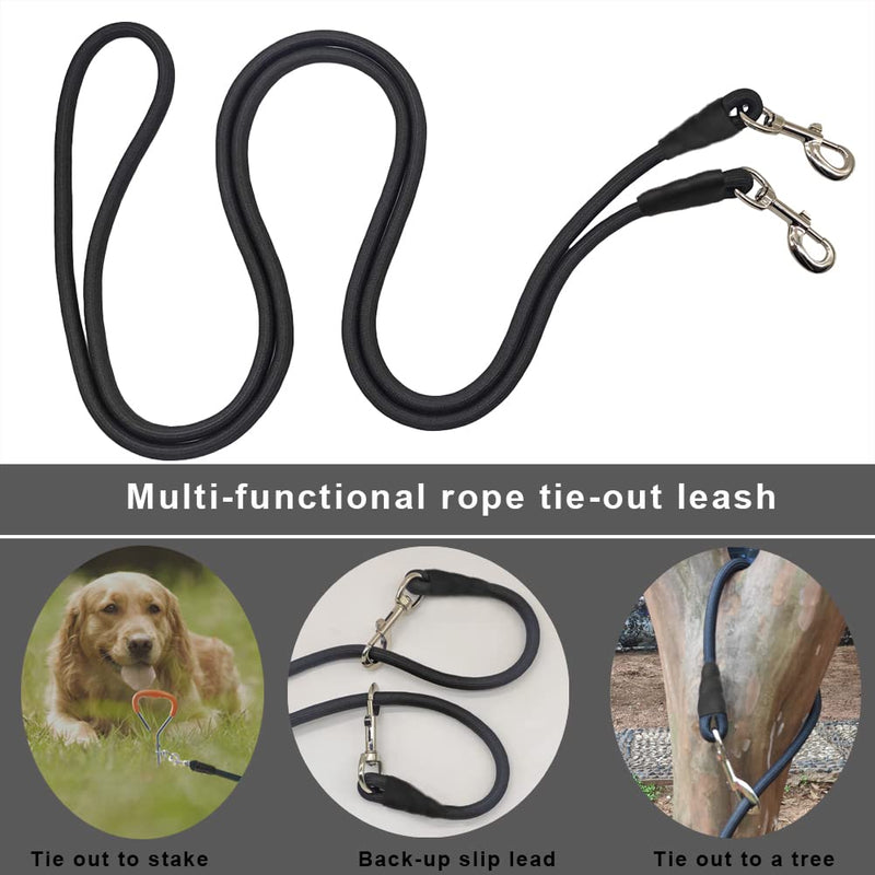 Tie Out Rope Dog Leash, 8-10-13-15-20-25-30-35-40-45-50 FT Heavy Duty Nylon Check Cord for Medium Large Dogs Indoor/Outdoor Playing Camping Backyard (Black, 3/8" x 50ft) black - PawsPlanet Australia