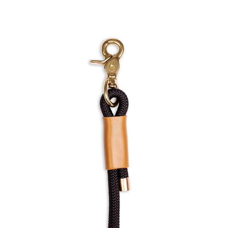 Remy+Roo Manhattan Black Heavy Duty Dog Leash - 5 ft, Custom Waste Bag Ring, Double Stitched Leather, Lobster Clasp, Brass Finish - Suitable for Large, Medium & Small Dogs - PawsPlanet Australia