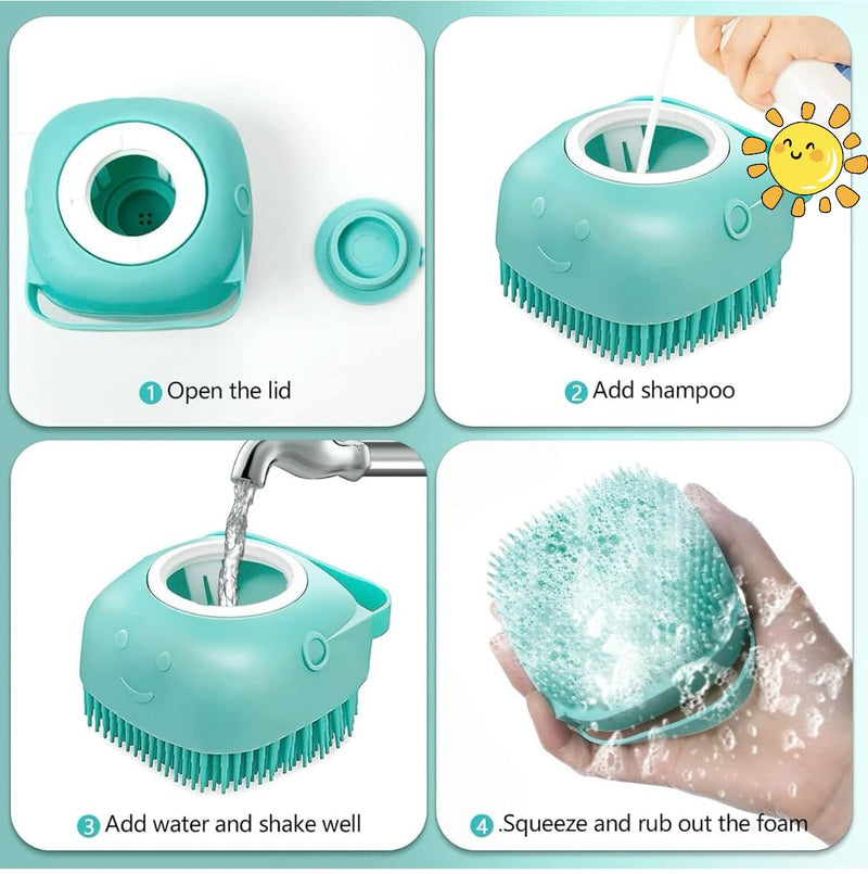 Pet Bath Massage Brush with Soap Dispenser, Soft Silicone Grooming Tool for Dogs Cats - PawsPlanet Australia