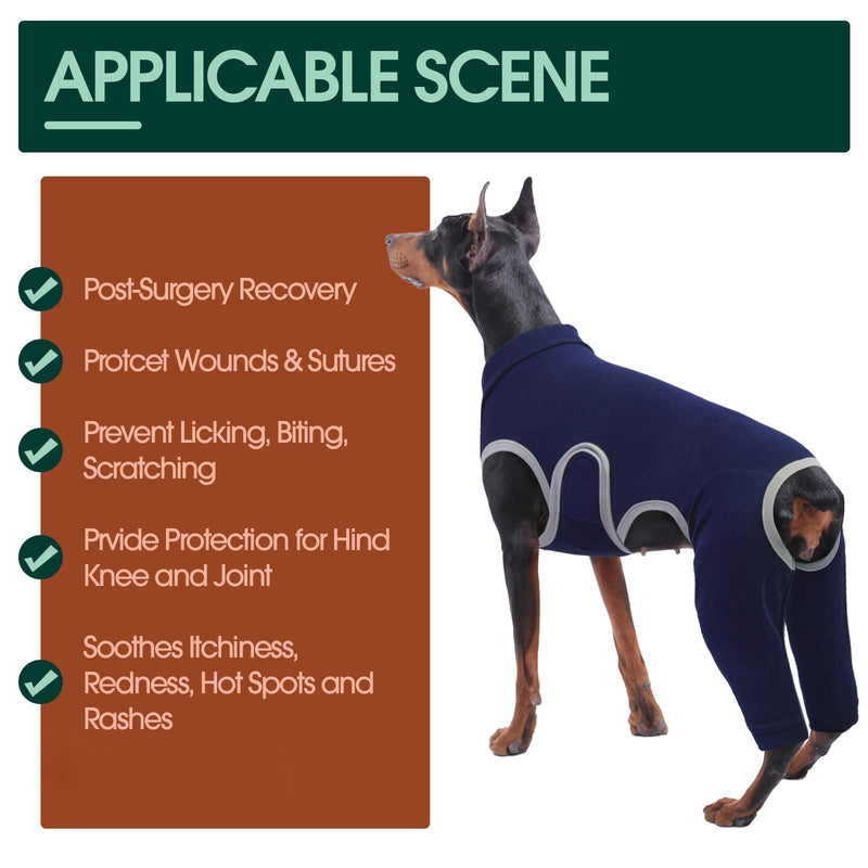 Kuoser Dog Surgery Recovery Suit, Professional Dog Surgical Suit for Back Legs, Soft Dogs Recovery Sleeve to Prevent Licking Biting Wounds, Dogs Onesie After Surgery Elbow Protector, Blue M Medium (Back: 13.38"; Chest: 20.47")