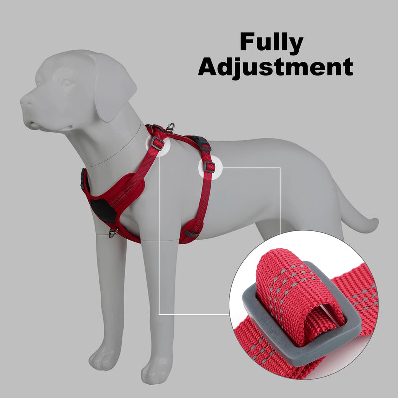 Plutus Pet No Pull Dog Harness, Release at Neck, Soft Padded, Reflective Adjustable Dog Vest Harness for Small, Medium, Large Dogs(Red, M) Red - PawsPlanet Australia