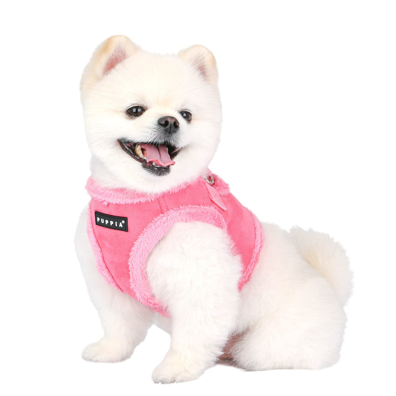 Puppia Terry Vest Dog Harness Step-in Winter Suede Warm No Choke No Pull Training Walking for Small and Medium Dog, Pink, Small - PawsPlanet Australia