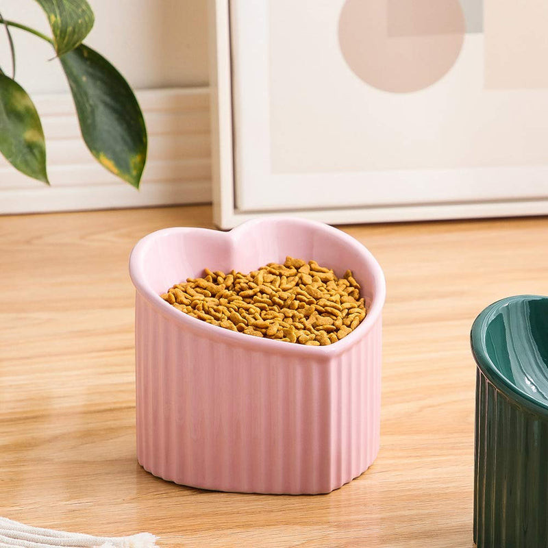 Pink ceramic Raised Cat Bowls, Tilted Elevated Food or Water Bowls, Stress Free, Backflow Prevention, Dishwasher and Microwave Safe, Lead & Cadmium Free Pink