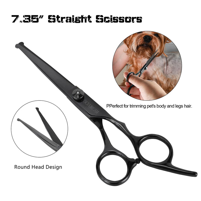 Dog Grooming Scissors Kit with Safety Round Tips, Professional 6 in 1 Grooming Scissors for Dog, Cats, Pets, 4CR Stainless Steel, Sharp and Durable 6 in 1 Black - PawsPlanet Australia