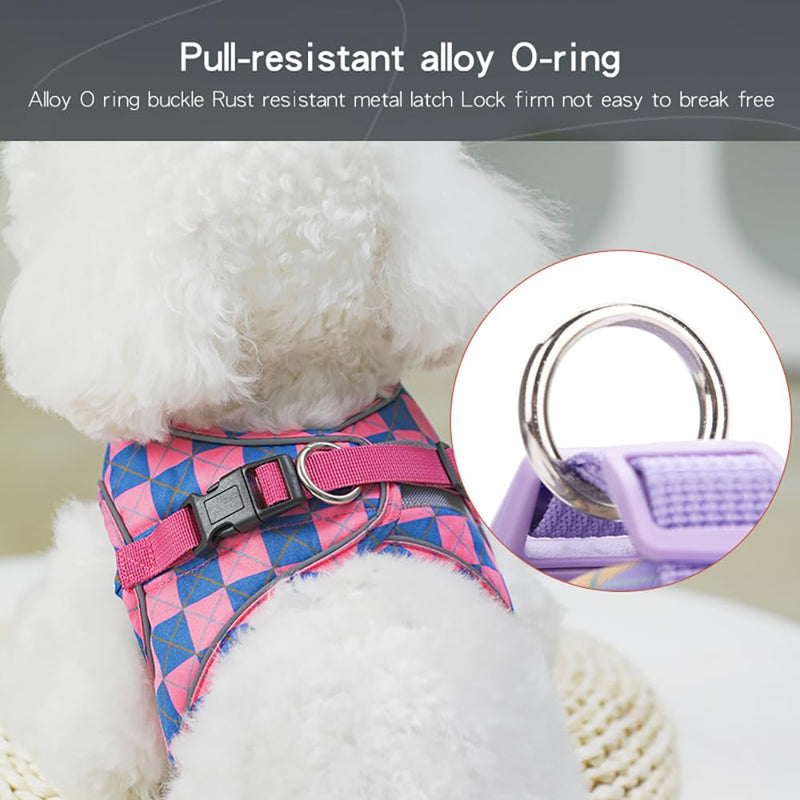 Step in Dog Harness and Leash Set, Plaid Adjustable Easy Walk Puppy Harnesses, Soft Mesh Pet Vest Harness Small Size Dog Adjustable No Pull Dog Harness for Small Medium Dogs(Yellow Purple, M) Yellow purple - PawsPlanet Australia